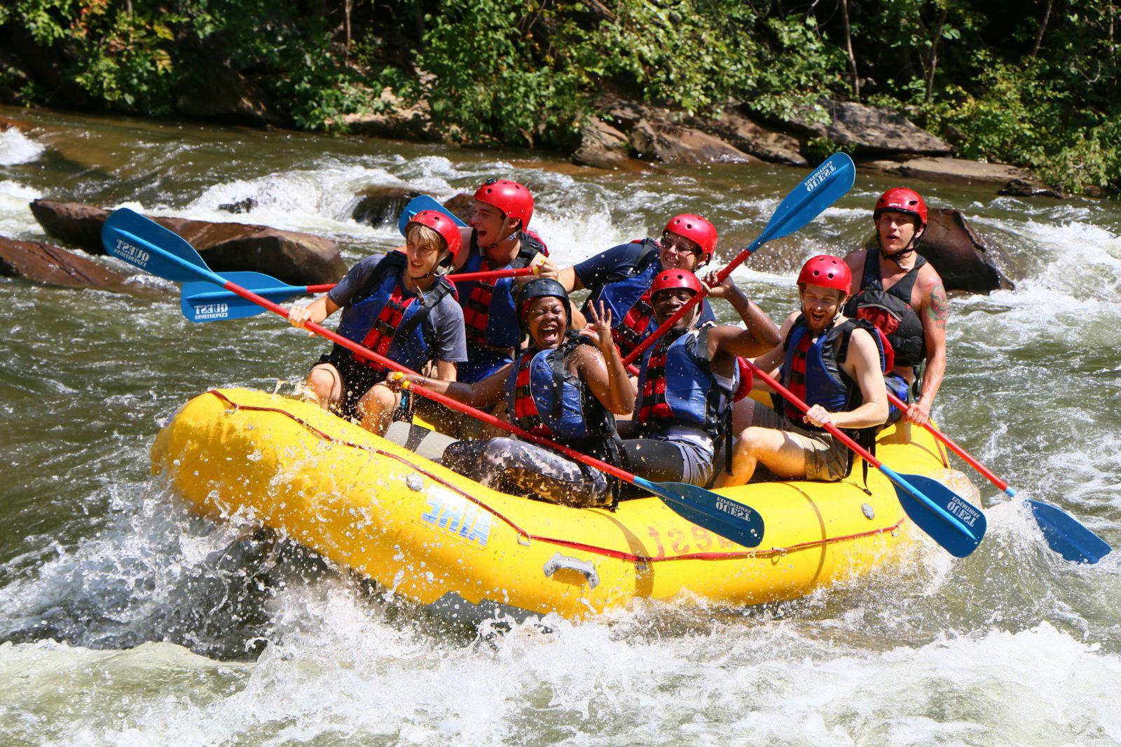 Students whitewater rafting